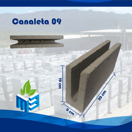 Canaleta 09x19x39 De Concreto Vedação Tipo U M3 Premoldados 0116