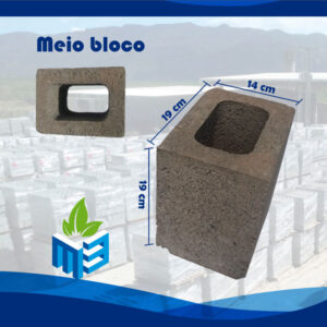 meio bloco de concreto 14x19x19 tipo estrutural resistencia a partir de 45 mpa peso aproximado 61 kg